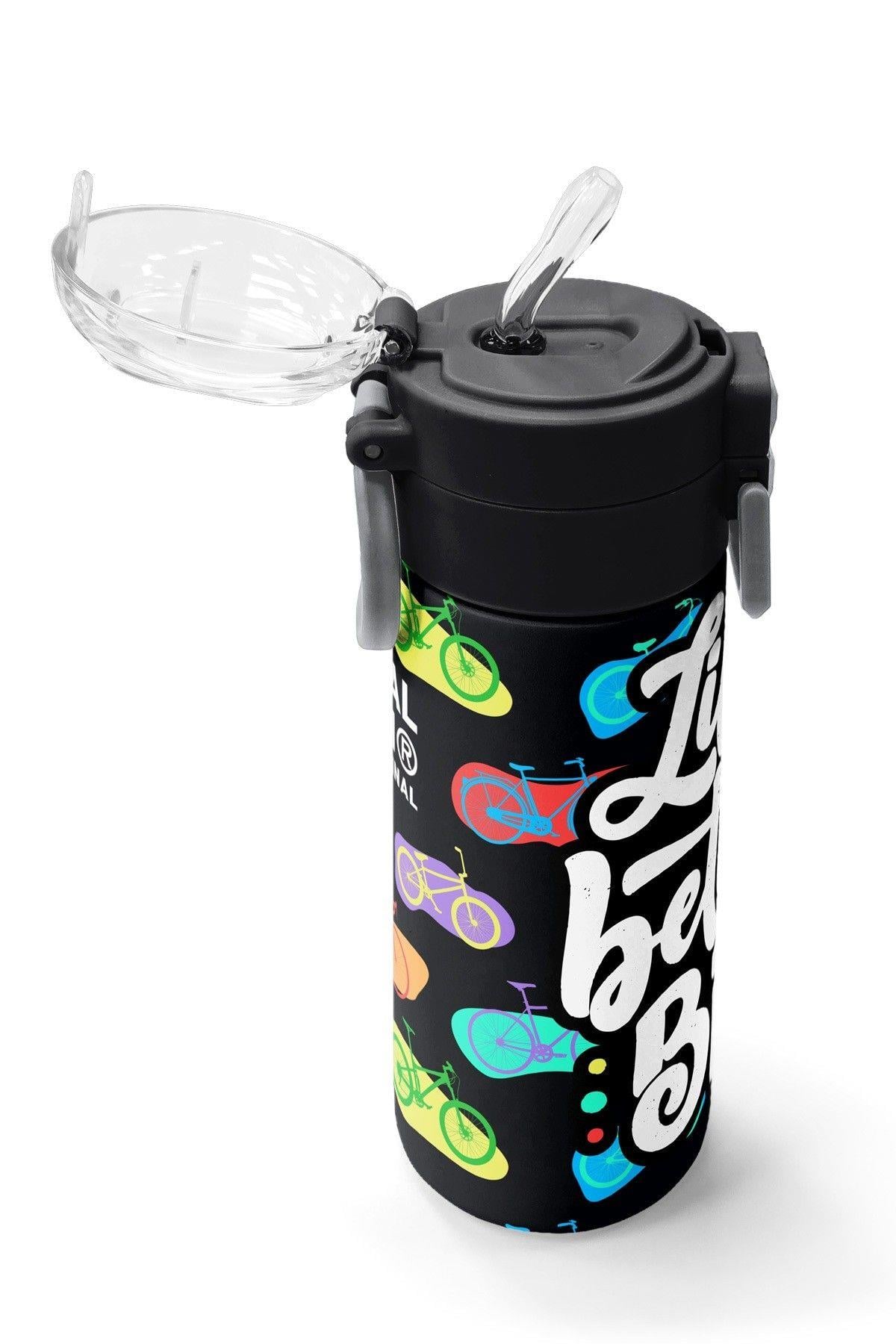 Coral High 500 ml Kız Çocuk Siyah Beyaz Bisiklet Baskılı Çelik Termos Matara - Okul Suluğu