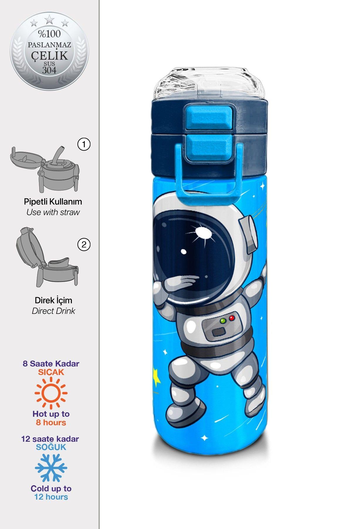Coral High 500 ml Lacivert Mavi Astronot Desenli - Erkek Çocuk Paslanmaz Çelik Okul Termosu/Suluk/Matara 31804