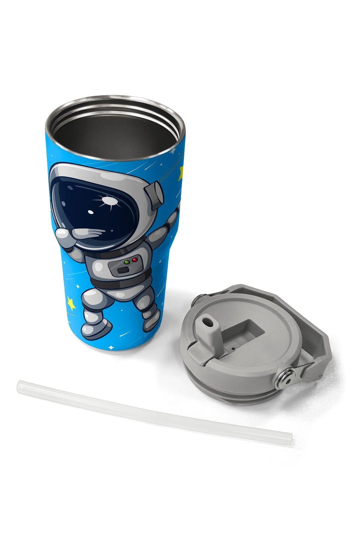 Coral High 600 ml Pipetli ve Kulplu Lacivert Mavi Astronot Desenli Erkek Çocuk Matara 38923