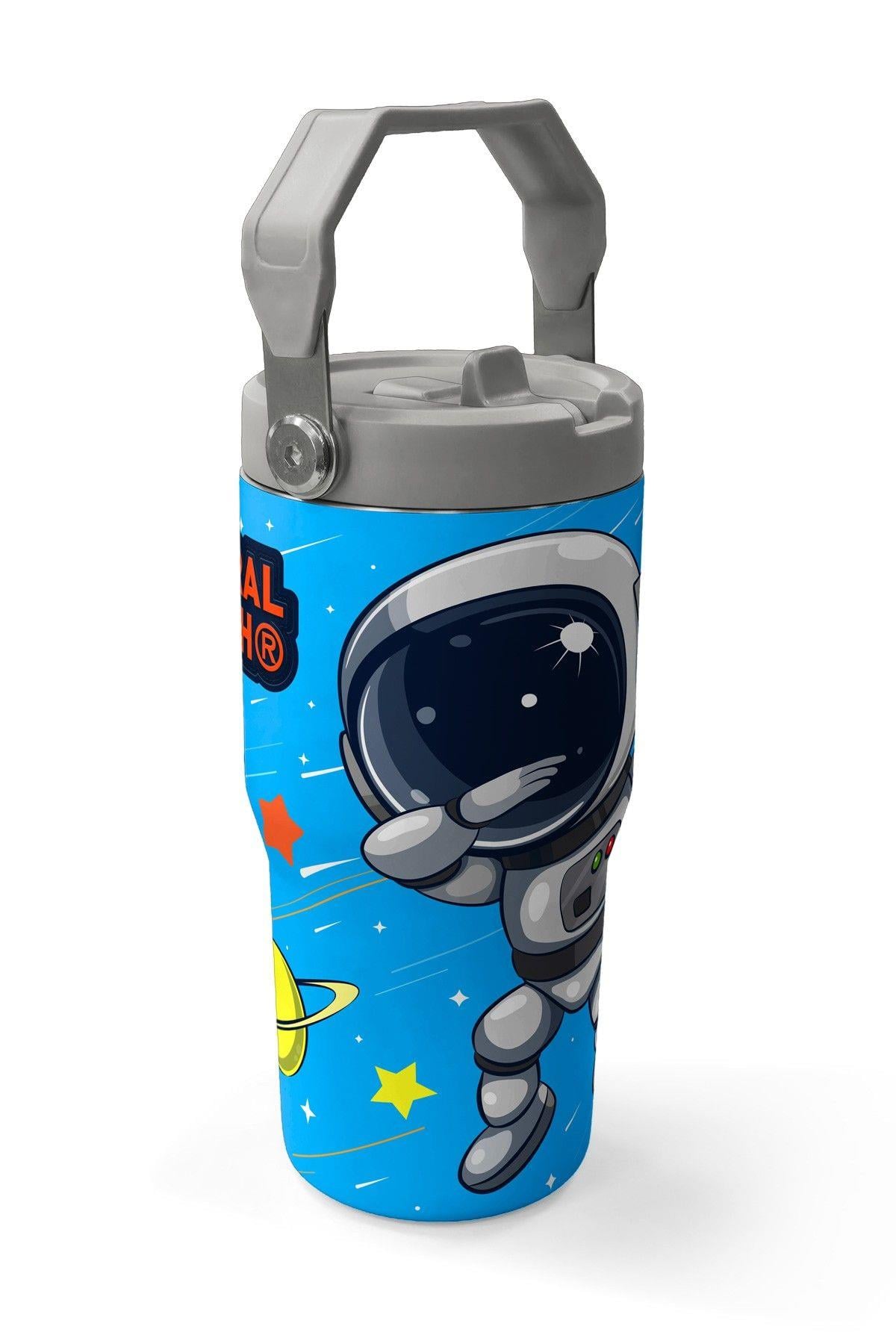Coral High 600 ml Pipetli ve Kulplu Lacivert Mavi Astronot Desenli Erkek Çocuk Matara 38923