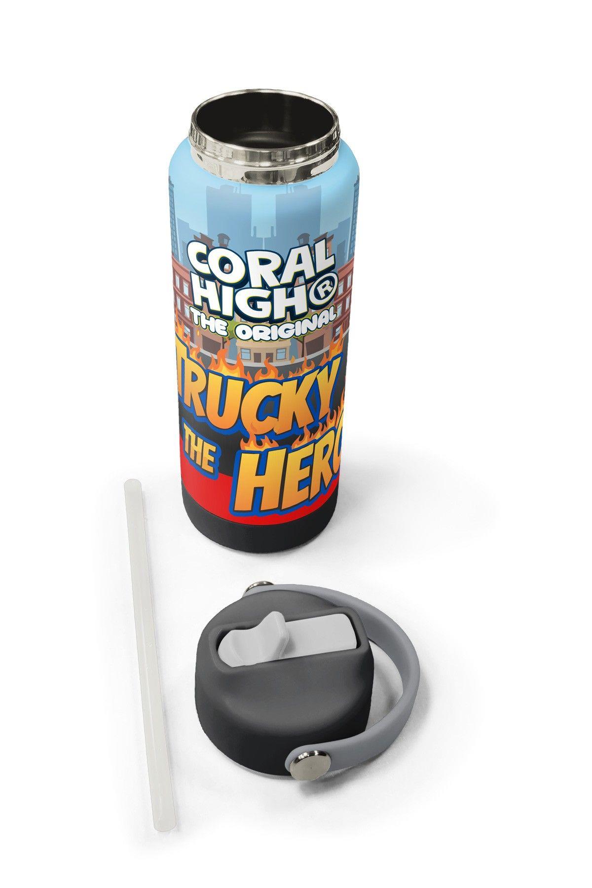 Coral High 650 ml Erkek Çocuk Kırmızı İtfaiye Aracı Baskılı Çelik Suluk/Matara (Pipetli) 38345