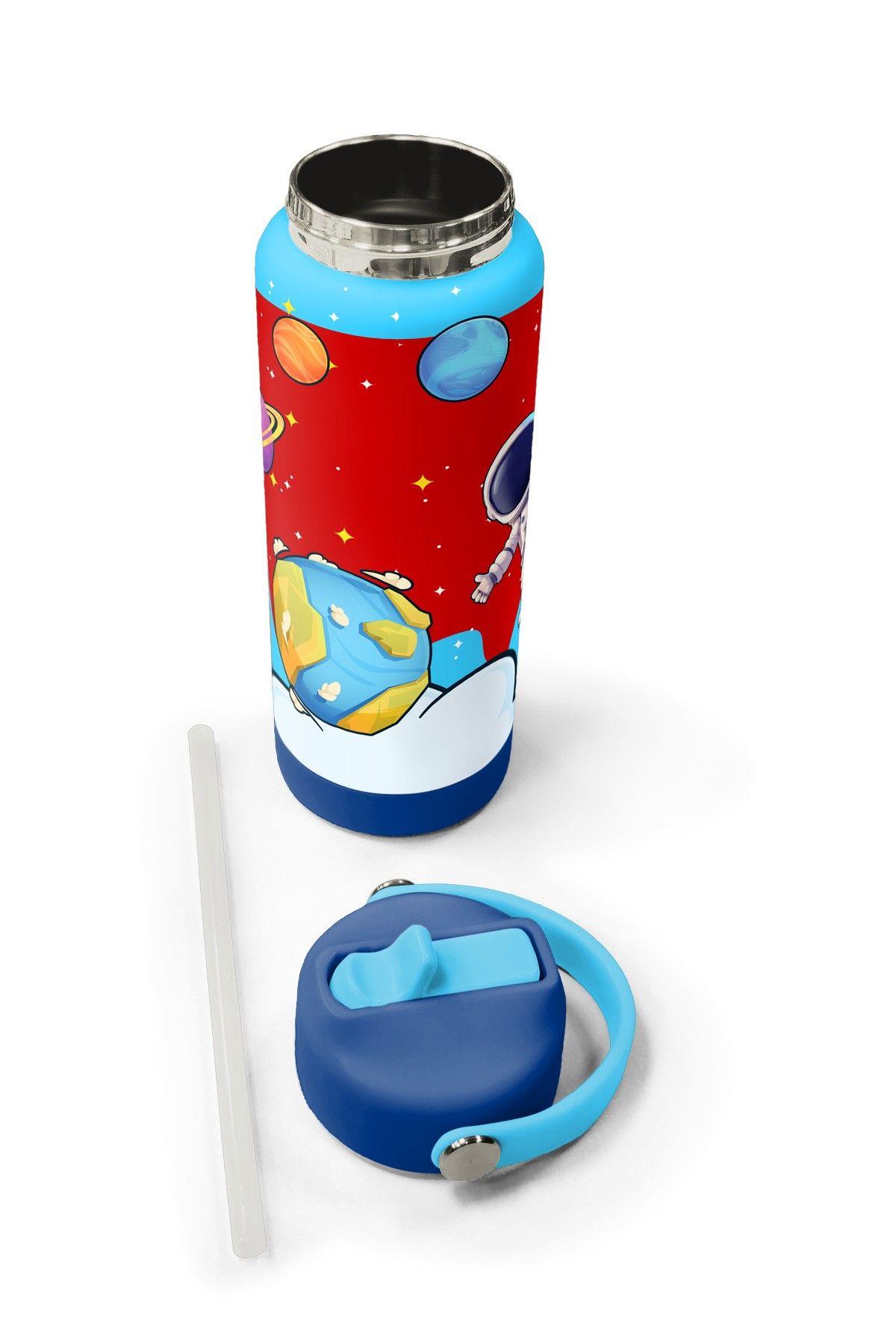 Coral High 650 ml Erkek Çocuk Kırmızı Mavi Astronot Baskılı Çelik Suluk/Matara (Pipetli) 38327
