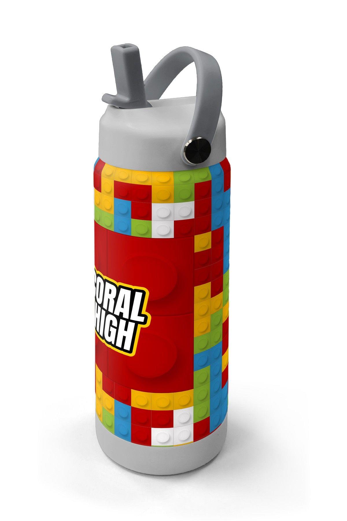 Coral High 650 ml Erkek Çocuk Kırmızı Yapı Blokları Baskılı Çelik Suluk/Matara (Pipetli) 38392