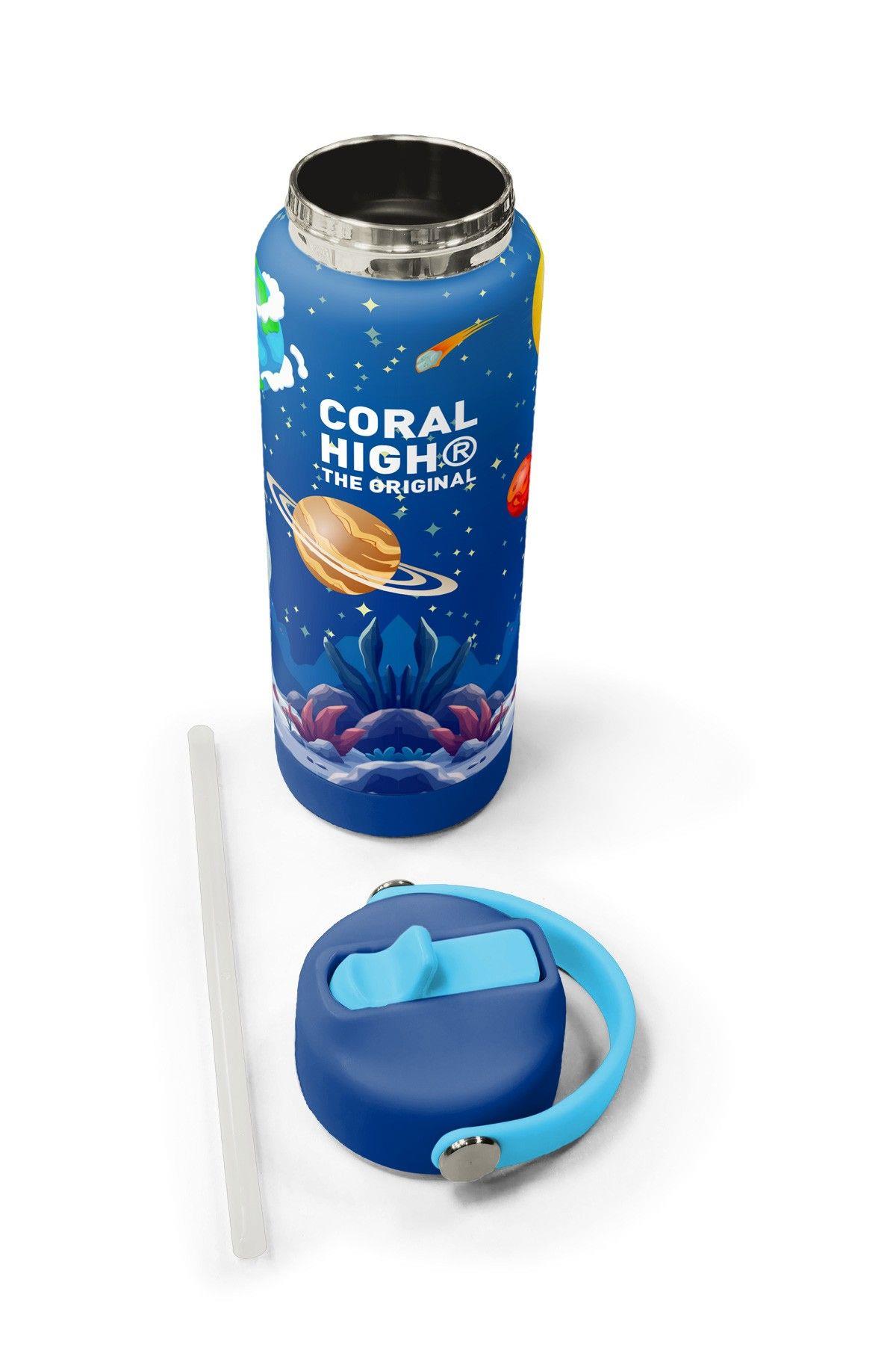 Coral High 650 ml Erkek Çocuk Lacivert Beyaz Astronot Baskılı Çelik Suluk/Matara (Pipetli) 38334