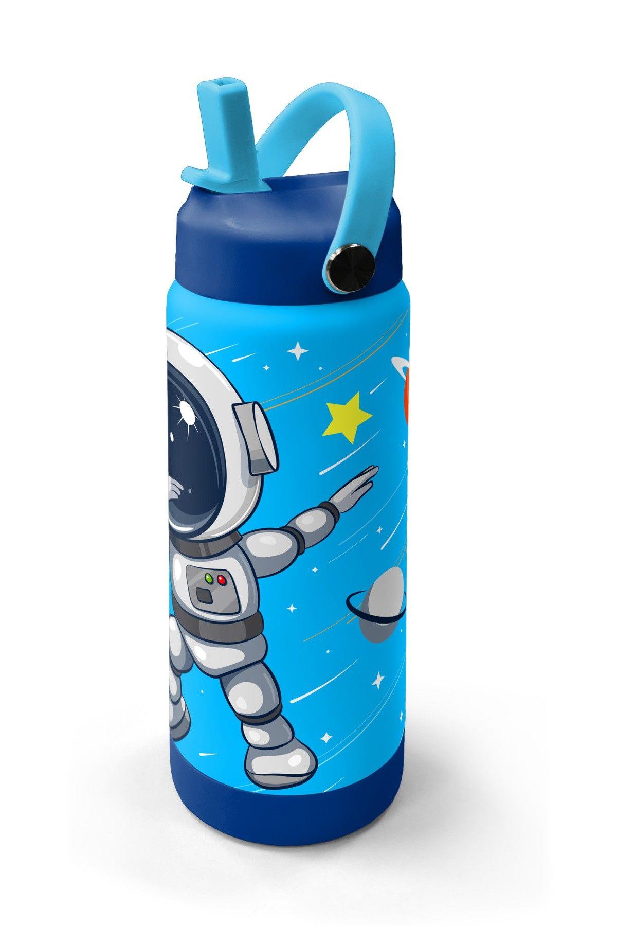 Coral High 650 ml Erkek Çocuk Lacivert Mavi Astronot Desenli Çelik Suluk/Matara (Pipetli) 38389