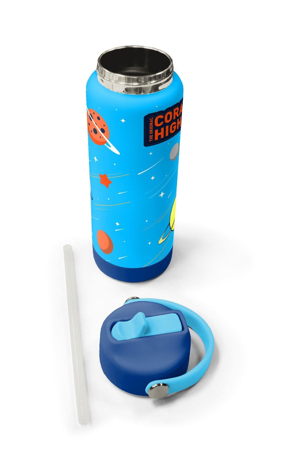 Coral High 650 ml Erkek Çocuk Lacivert Mavi Astronot Desenli Çelik Suluk/Matara (Pipetli) 38389