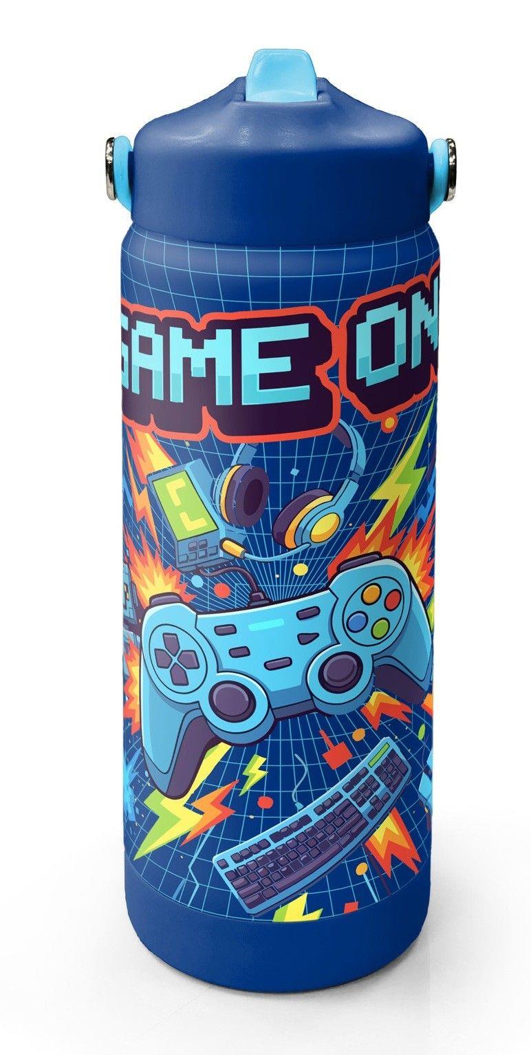Coral High 650 ml Erkek Çocuk Lacivert Turuncu Joystick Baskılı Çelik Suluk/Matara (Pipetli) 38333