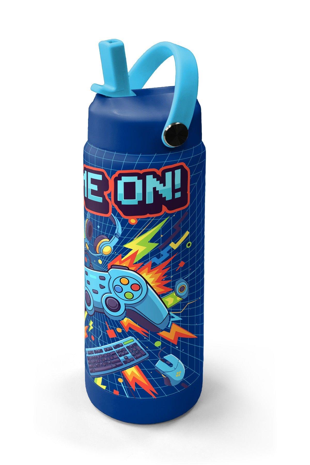 Coral High 650 ml Erkek Çocuk Lacivert Turuncu Joystick Baskılı Çelik Suluk/Matara (Pipetli) 38333