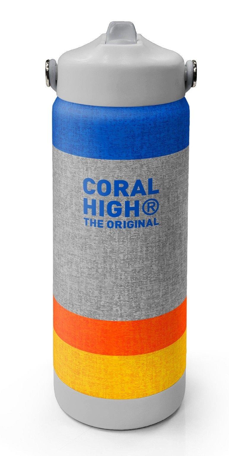 Coral High 650 ml Erkek Çocuk Mavi Gri Turuncu Çizgi Desenli Çelik Suluk/Matara (Pipetli) 38321