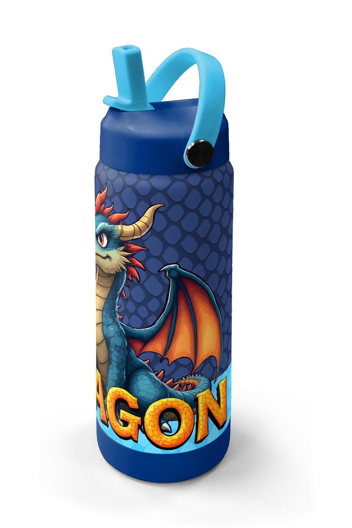 Coral High 650 ml Erkek Çocuk Mavi Sarı Dragon Desenli Çelik Suluk/Matara (Pipetli) 38313