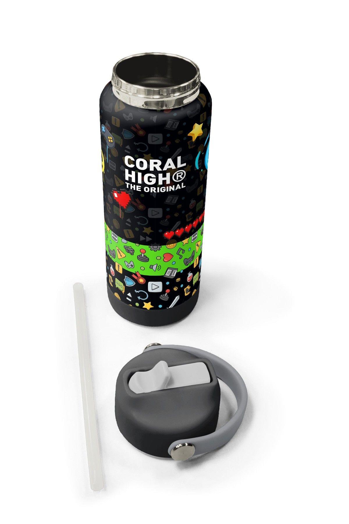 Coral High 650 ml Erkek Çocuk Oyun Baskılı Çelik Suluk/Matara (Pipetli) 38340