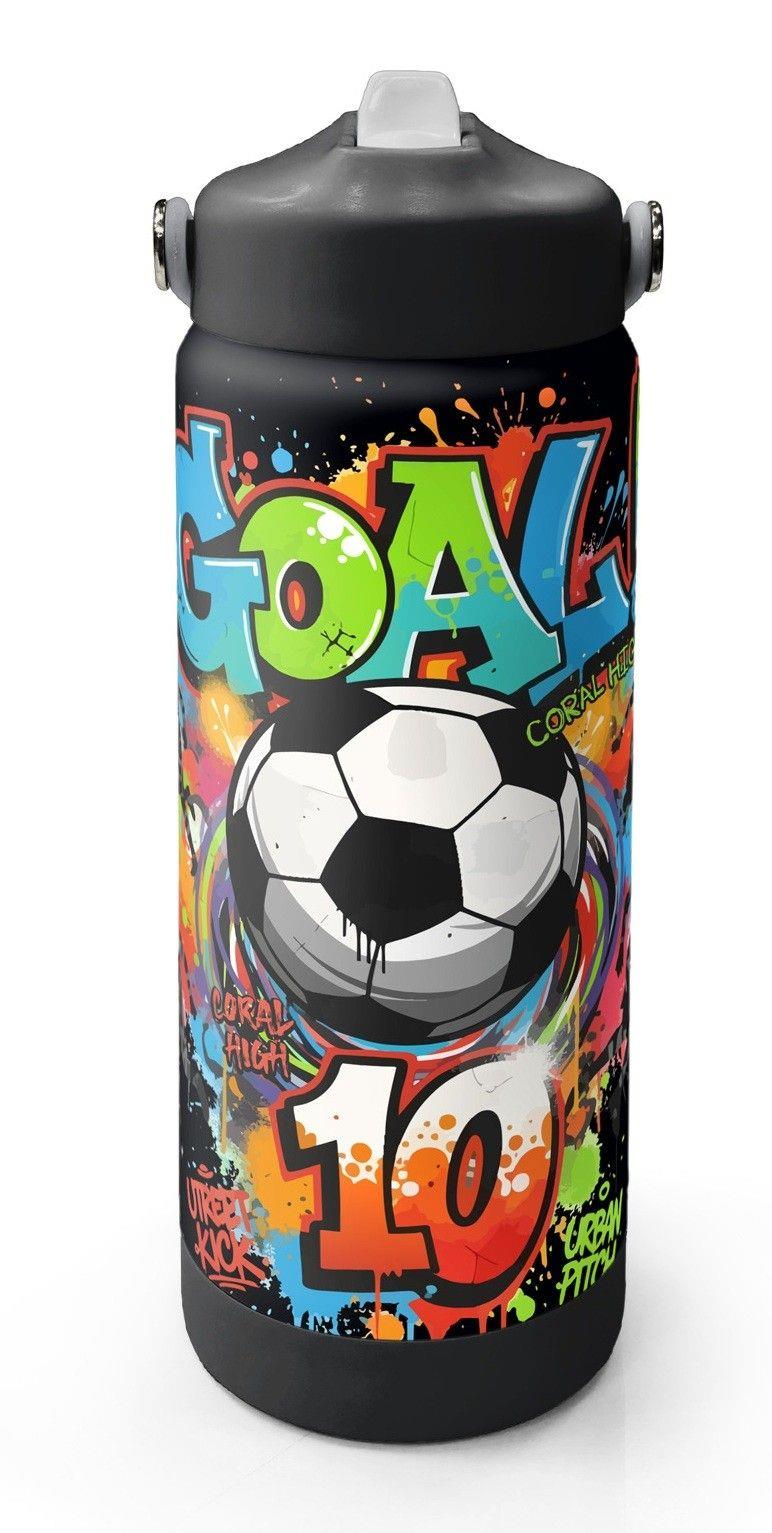 Coral High 650 ml Erkek Çocuk Siyah Yeşil Goal Baskılı Çelik Suluk/Matara (Pipetli) 38335