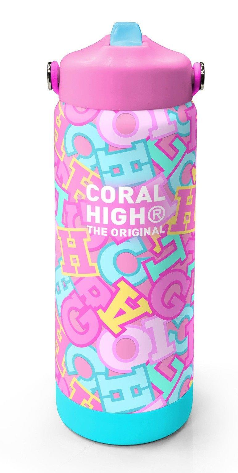 Coral High 650 ml Kız Çocuk Pembe Su Yeşili Harf Baskılı Çelik Suluk/Matara (Pipetli) 38323