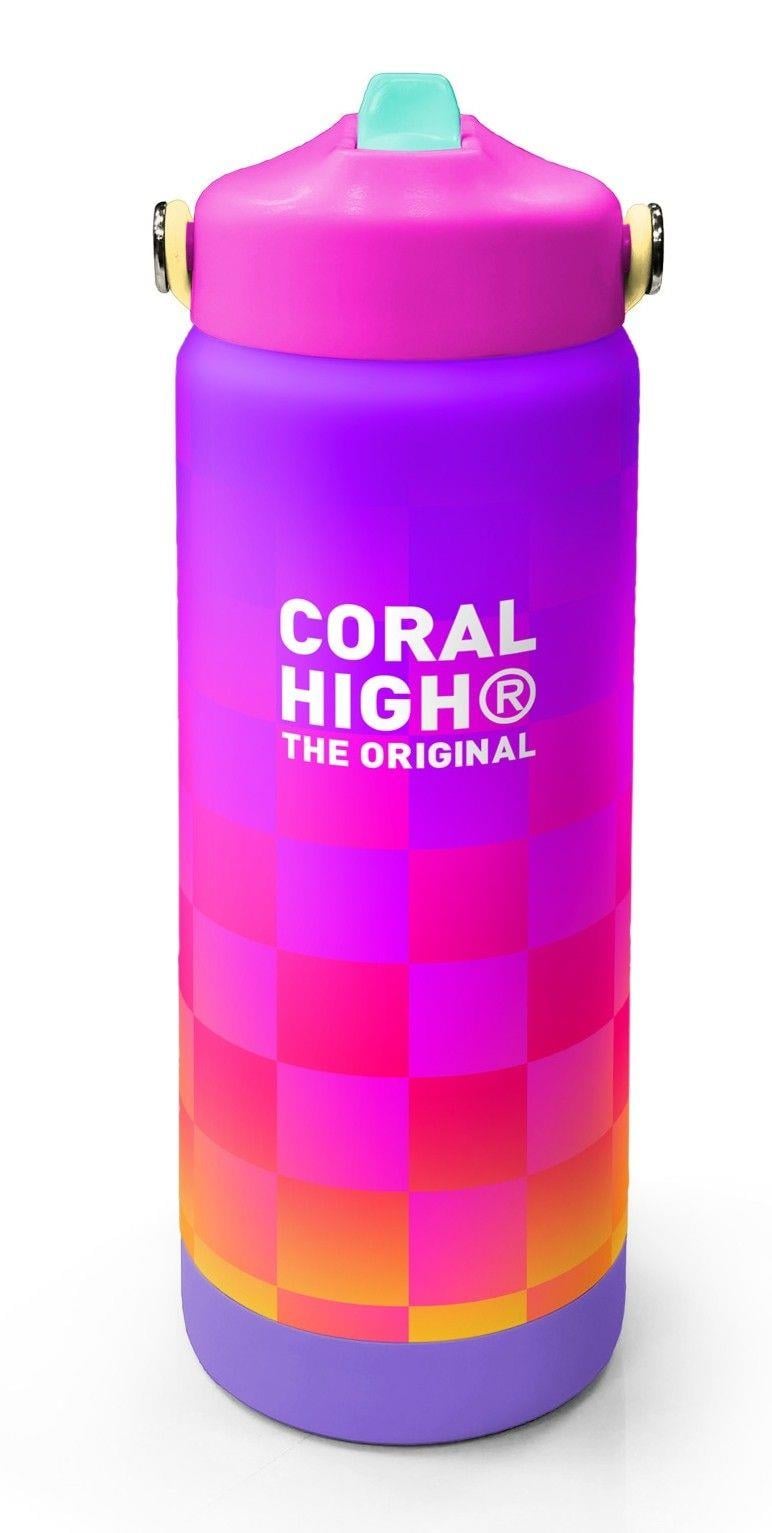 Coral High 650 ml Kız Çocuk Sarı Mor Dama Desenli Çelik Suluk/Matara (Pipetli) 38303