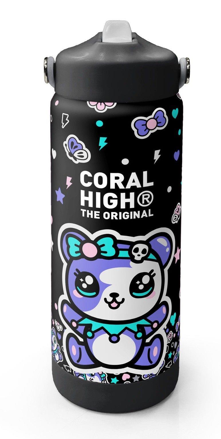 Coral High 650 ml Kız Çocuk Siyah Mor Ayıcık Baskılı Çelik Suluk/Matara (Pipetli) 38324