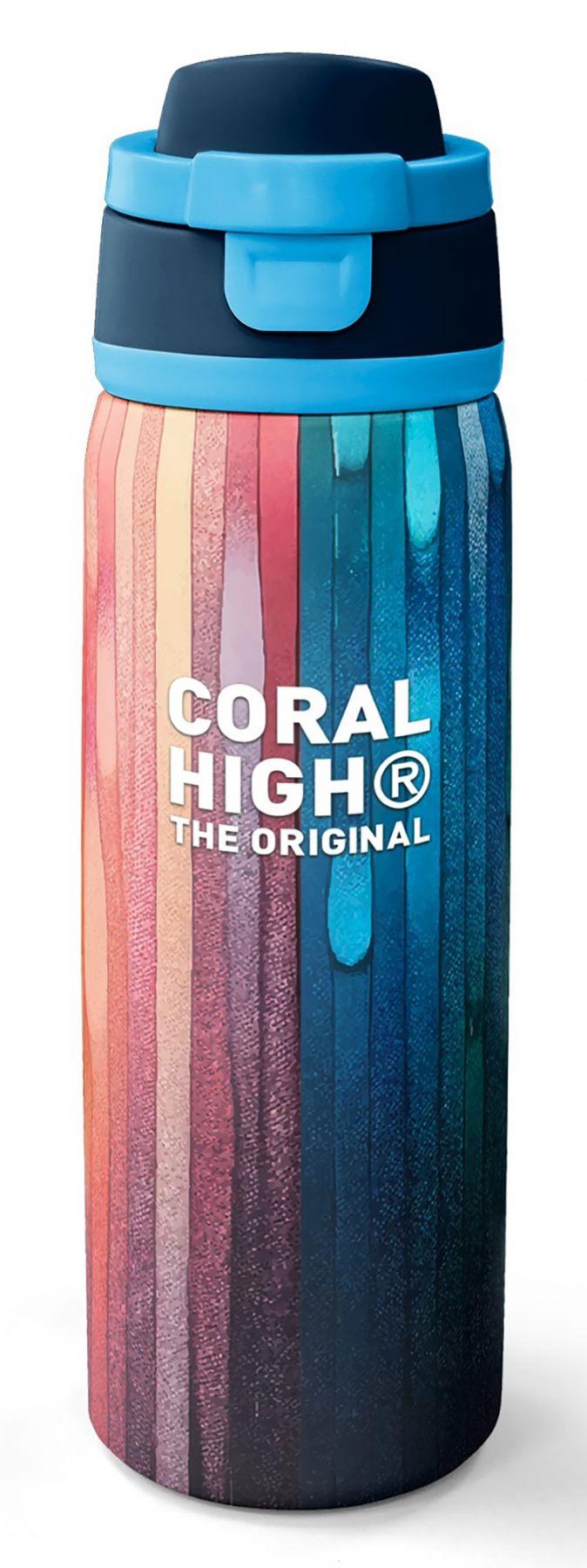 Coral High 800 ml Erkek Çocuk Lacivert Çok Renkli Çizgi Desenli Pipetli ve Direkt İçim Çelik Termos/Matara - 38550