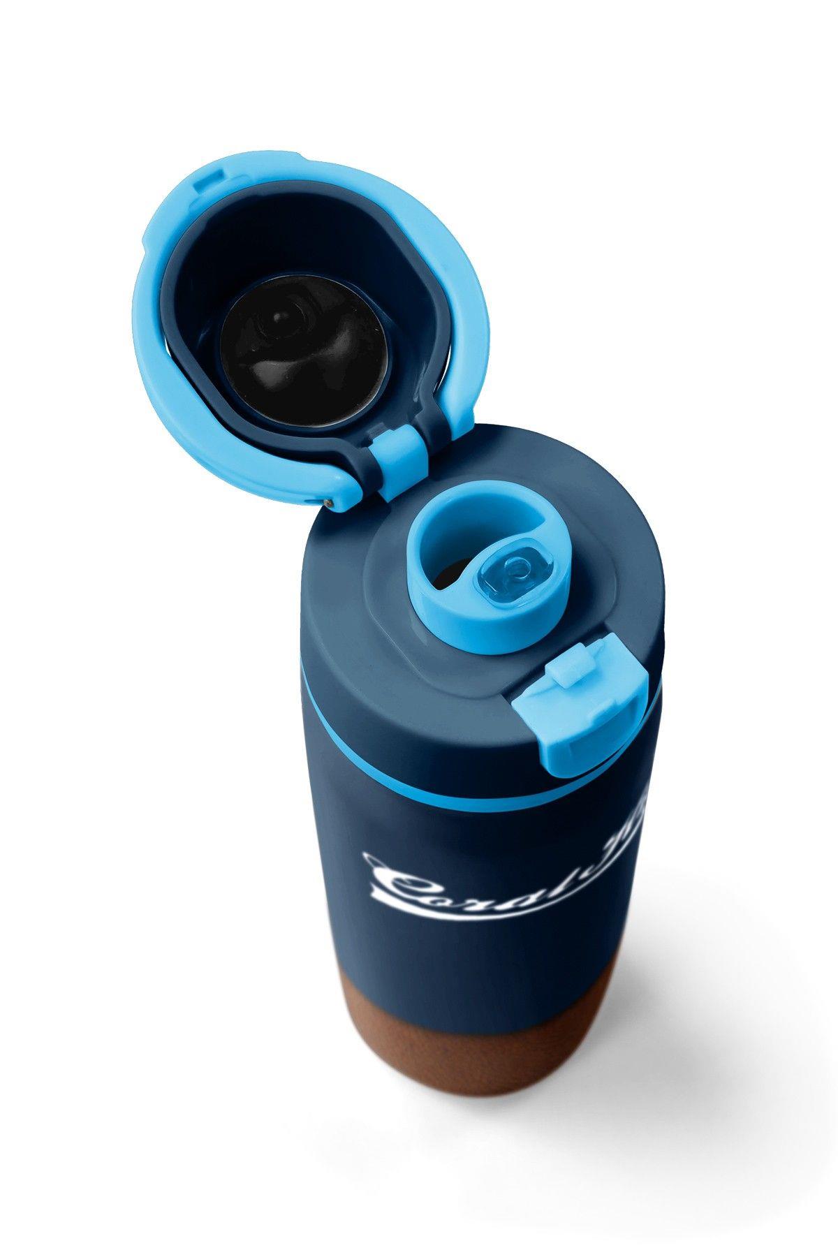 Coral High 800 ml Erkek Çocuk Lacivert Kahverengi Desenli Pipetli ve Direkt İçim Çelik Termos/Matara - 38514