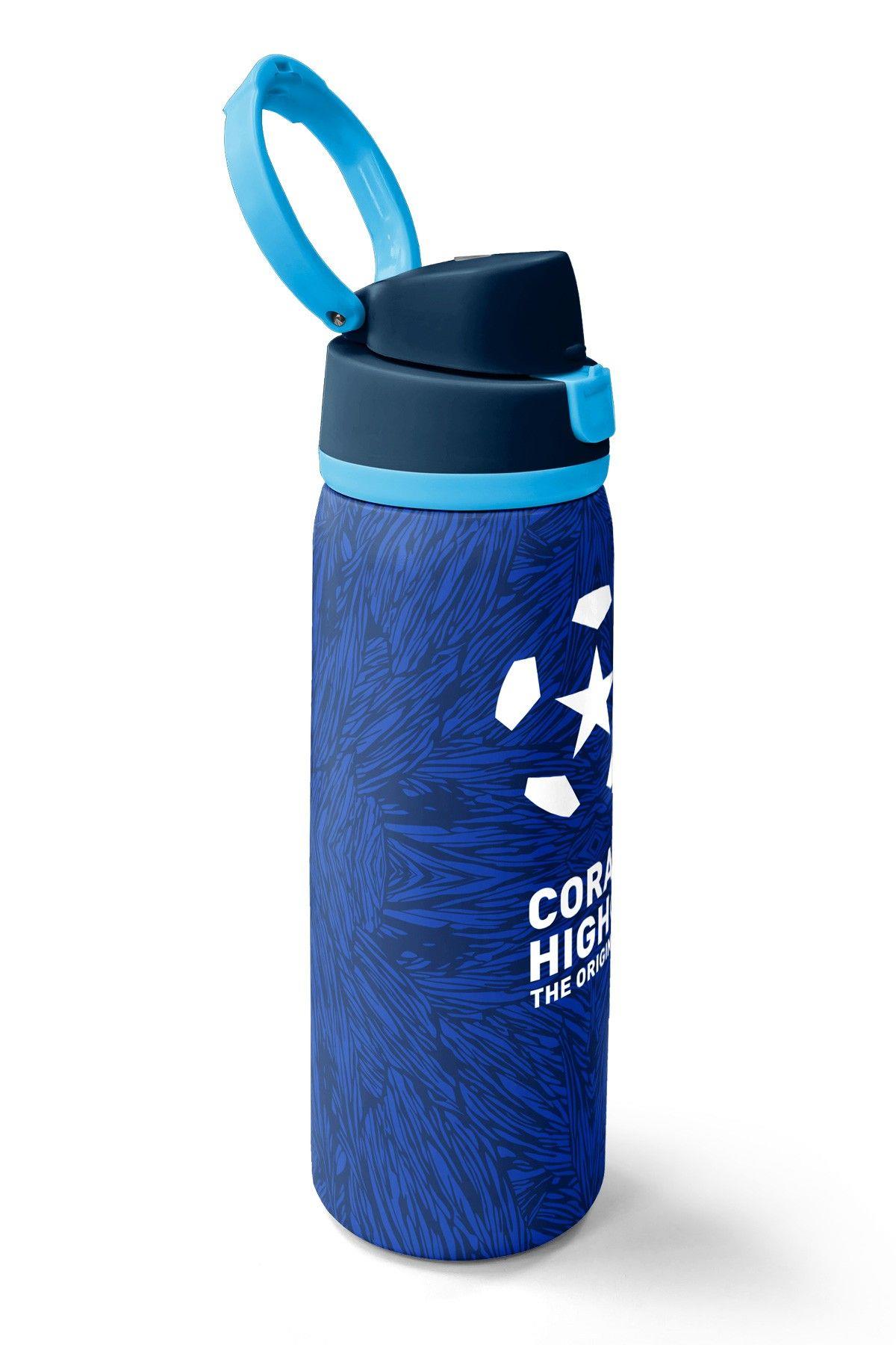 Coral High 800 ml Erkek Çocuk Lacivert Mavi Futbol Desenli Pipetli ve Direkt İçim Çelik Termos/Matara - 38557