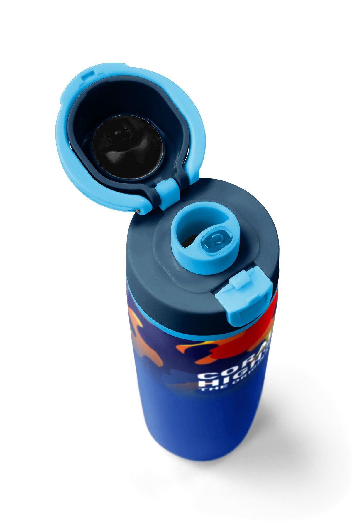 Coral High 800 ml Erkek Çocuk Mavi Çok Renkli Kamuflaj Desenli Pipetli ve Direkt İçim Çelik Termos/Matara - 38517