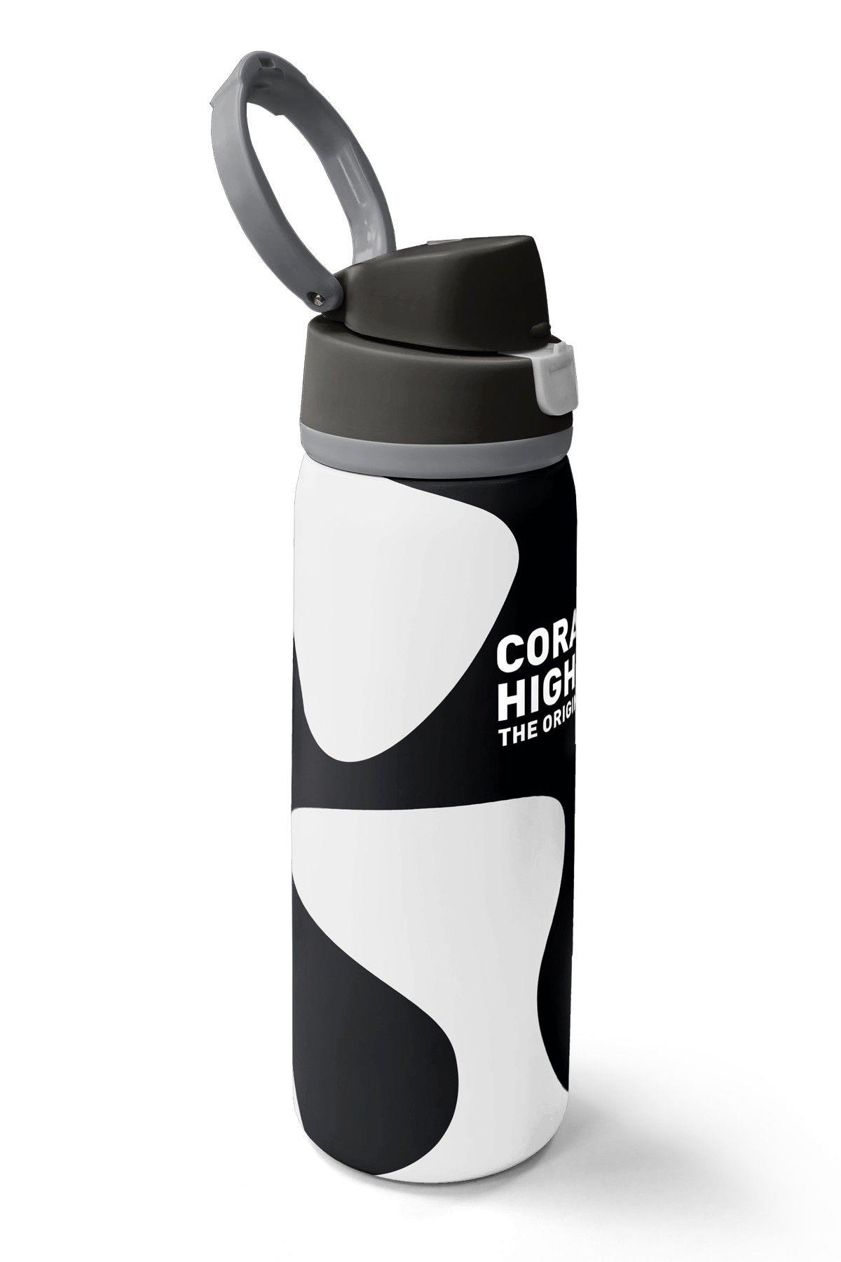 Coral High 800 ml Erkek Çocuk Renkli Çizgili Siyah Beyaz Pipetli ve Direkt İçim Çelik Termos/Matara - 38547