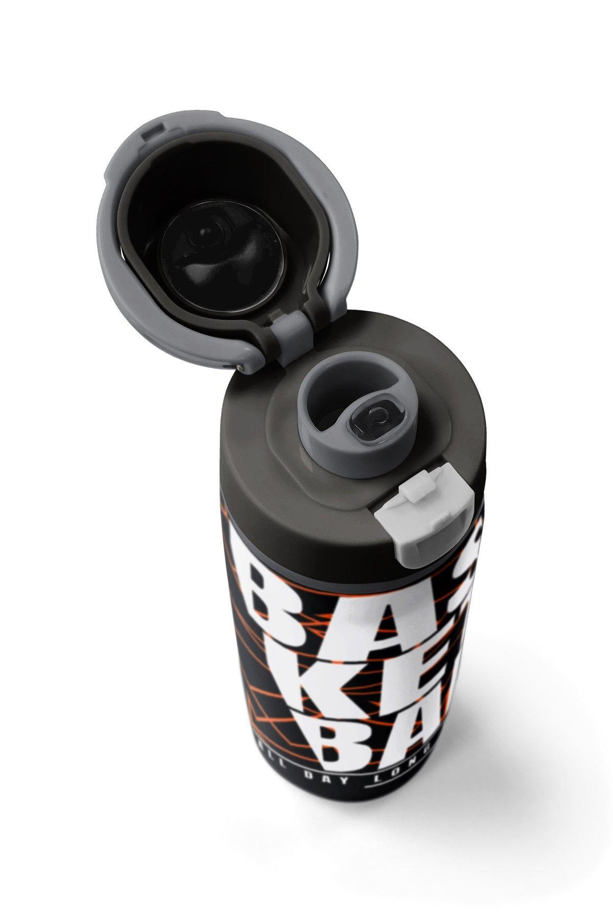 Coral High 800 ml Erkek Çocuk Siyah Basketbol Baskılı Pipetli ve Direkt İçim Çelik Termos/Matara - 38528