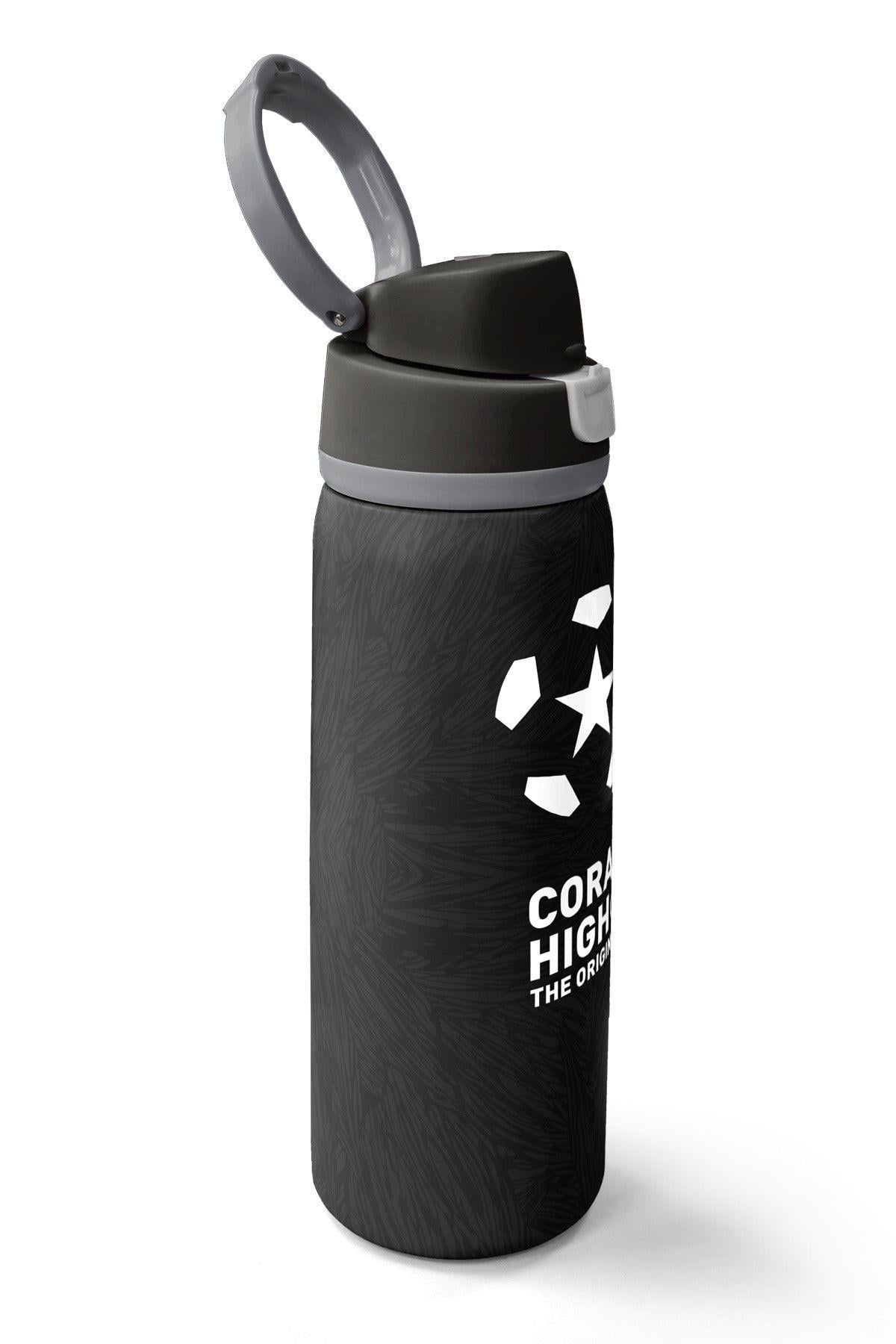 Coral High 800 ml Erkek Çocuk Siyah Beyaz Futbol Baskılı Pipetli ve Direkt İçim Çelik Termos/Matara - 38558