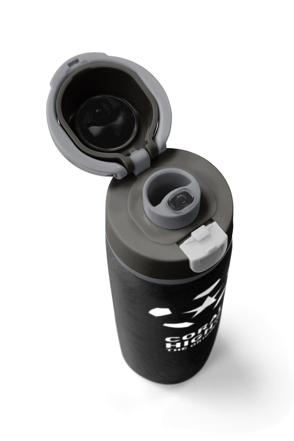 Coral High 800 ml Erkek Çocuk Siyah Beyaz Futbol Baskılı Pipetli ve Direkt İçim Çelik Termos/Matara - 38558