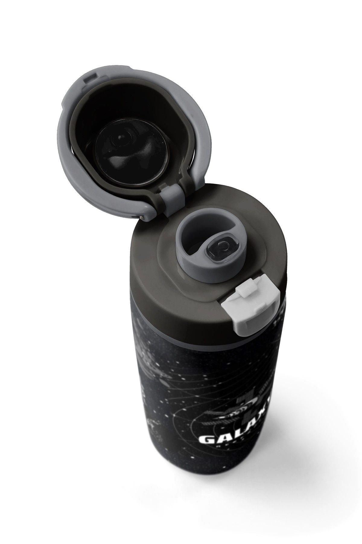 Coral High 800 ml Erkek Çocuk Siyah Beyaz Galaxy Desenli Pipetli ve Direkt İçim Çelik Termos/Matara - 38533