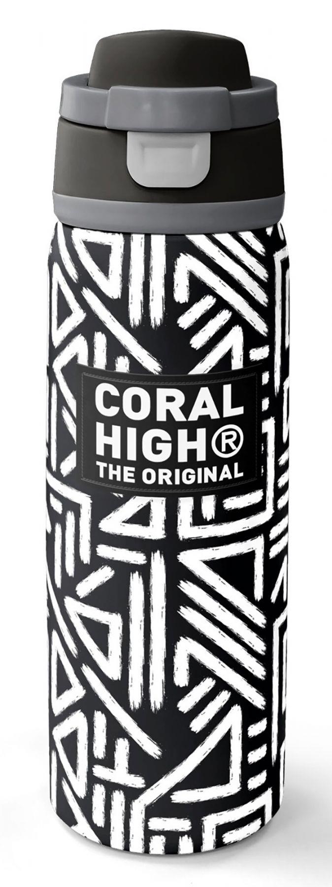 Coral High 800 ml Erkek Çocuk Siyah Beyaz Geometrik Şekiller Pipetli ve Direkt İçim Çelik Termos/Matara - 38542