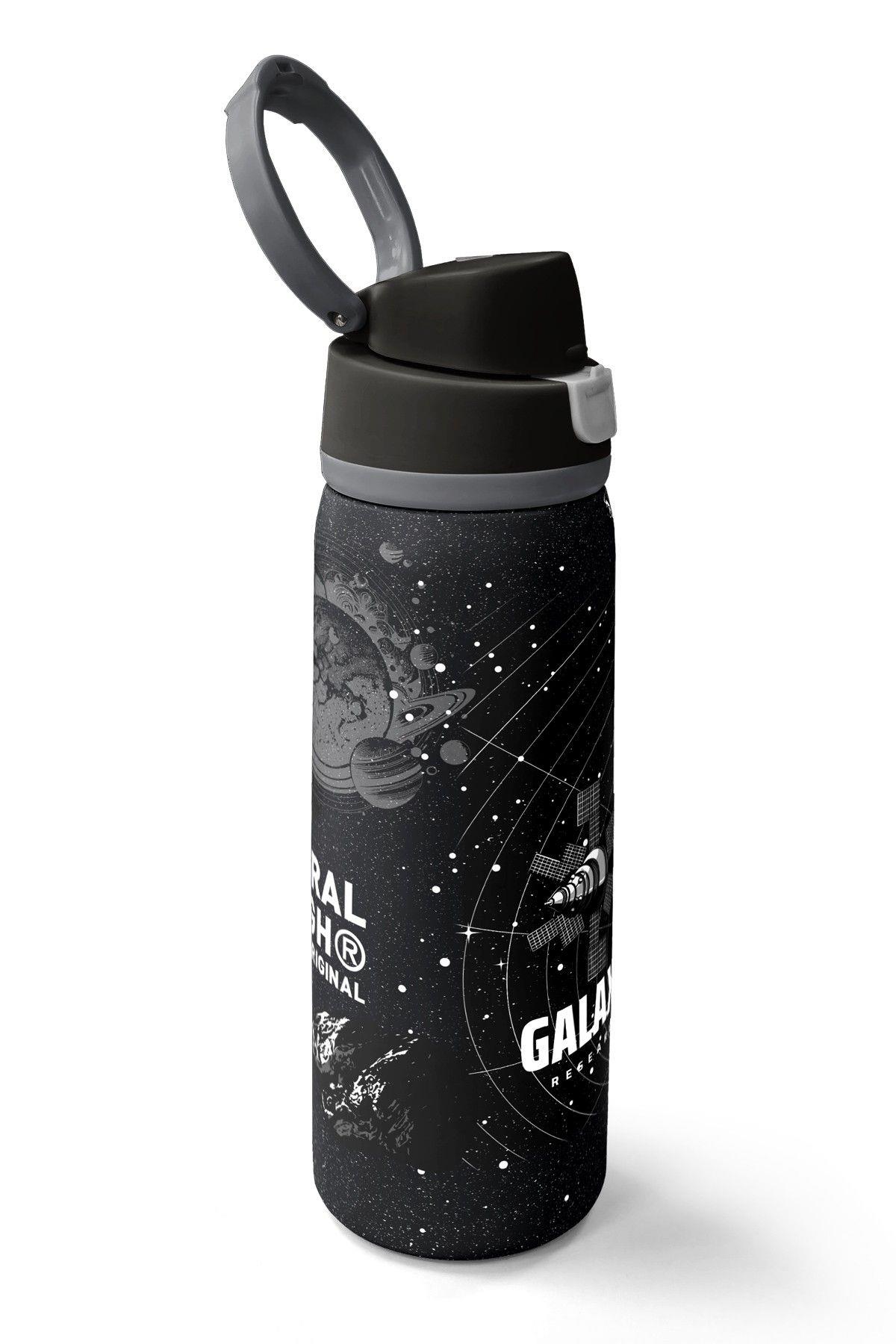 Coral High 800 ml Erkek Çocuk Siyah Beyaz Galaxy Desenli Pipetli ve Direkt İçim Çelik Termos/Matara - 38533