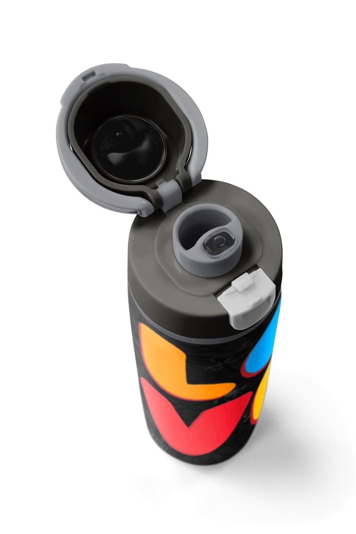 Coral High 800 ml Erkek Çocuk Siyah Çok Renkli Love Baskılı Pipetli ve Direkt İçim Çelik Termos/Matara - 38508