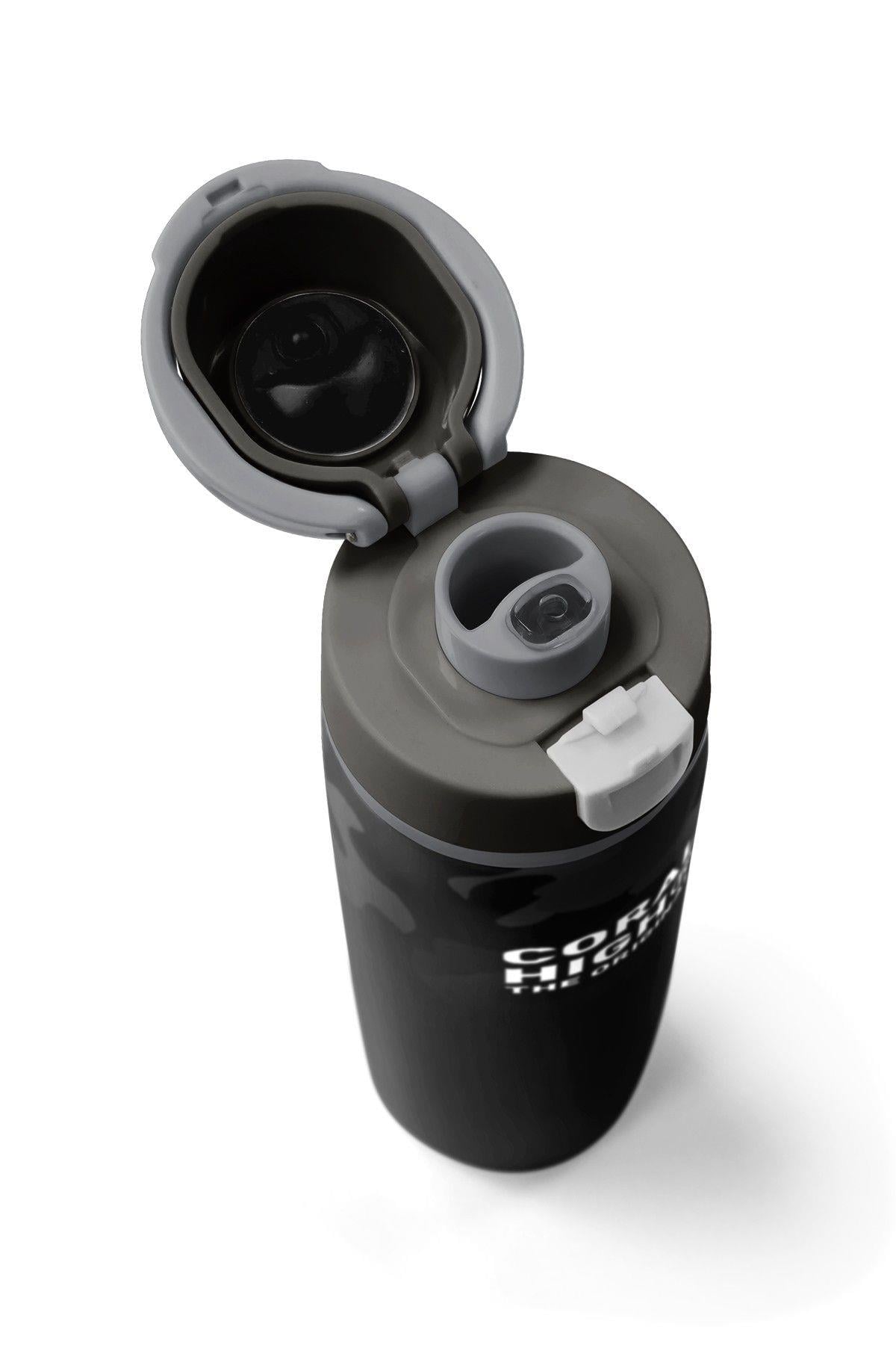 Coral High 800 ml Erkek Çocuk Siyah Gri Kamuflaj Desenli Pipetli ve Direkt İçim Çelik Termos/Matara - 38516
