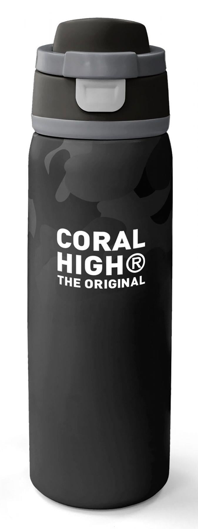 Coral High 800 ml Erkek Çocuk Siyah Gri Kamuflaj Desenli Pipetli ve Direkt İçim Çelik Termos/Matara - 38516