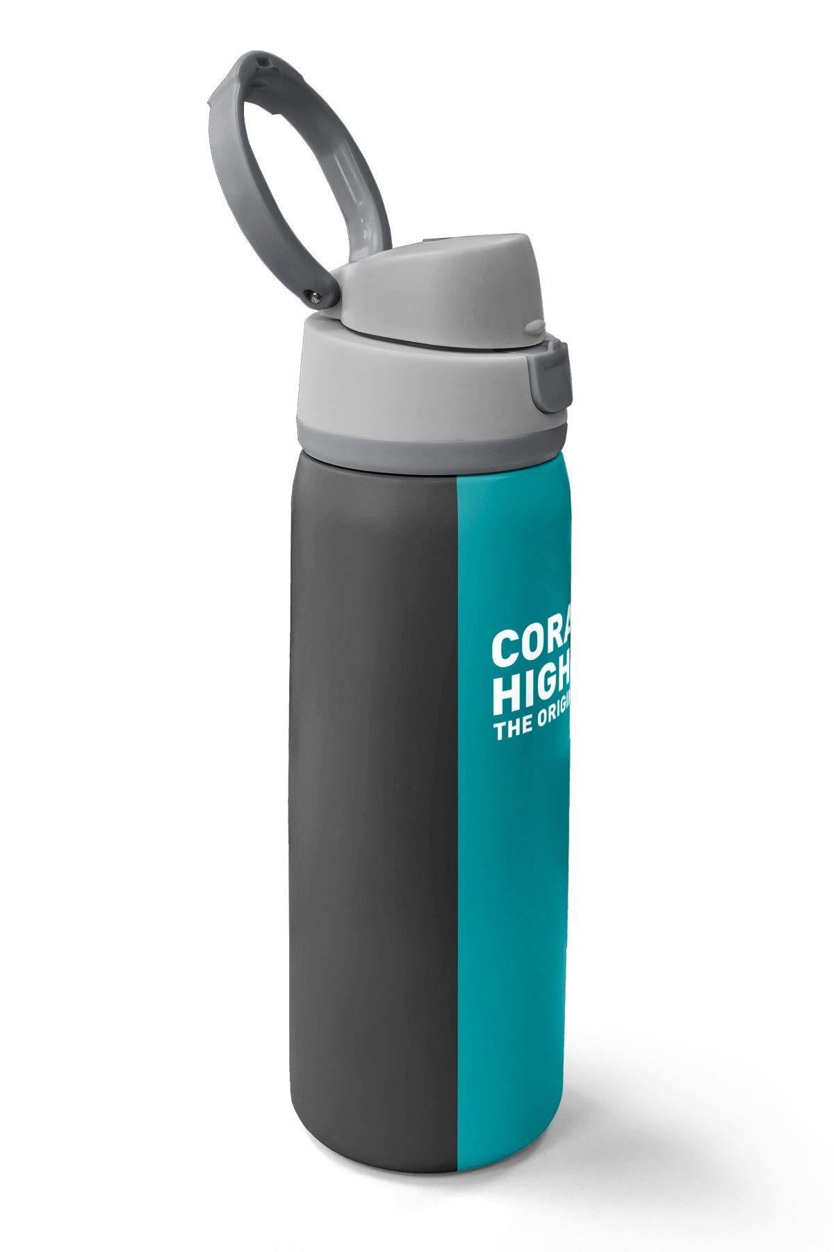 Coral High 800 ml Erkek Çocuk Siyah Turkuaz Çizgili Pipetli ve Direkt İçim Çelik Termos/Matara - 38556
