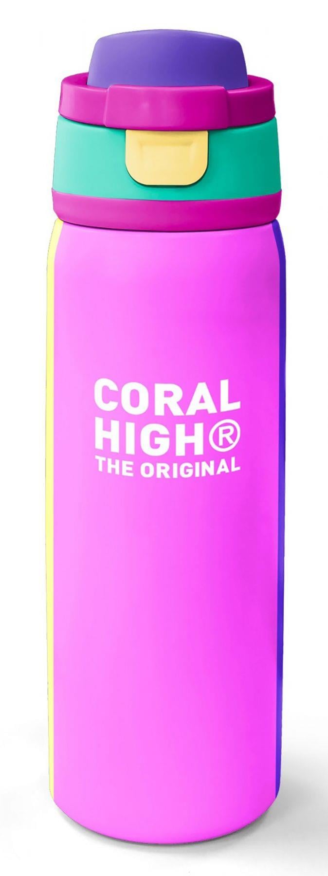 Coral High 800 ml Kız Çocuk Mor Yeşil Pembe Çok Renkli Pipetli ve Direkt İçim Çelik Termos/Matara - 38537