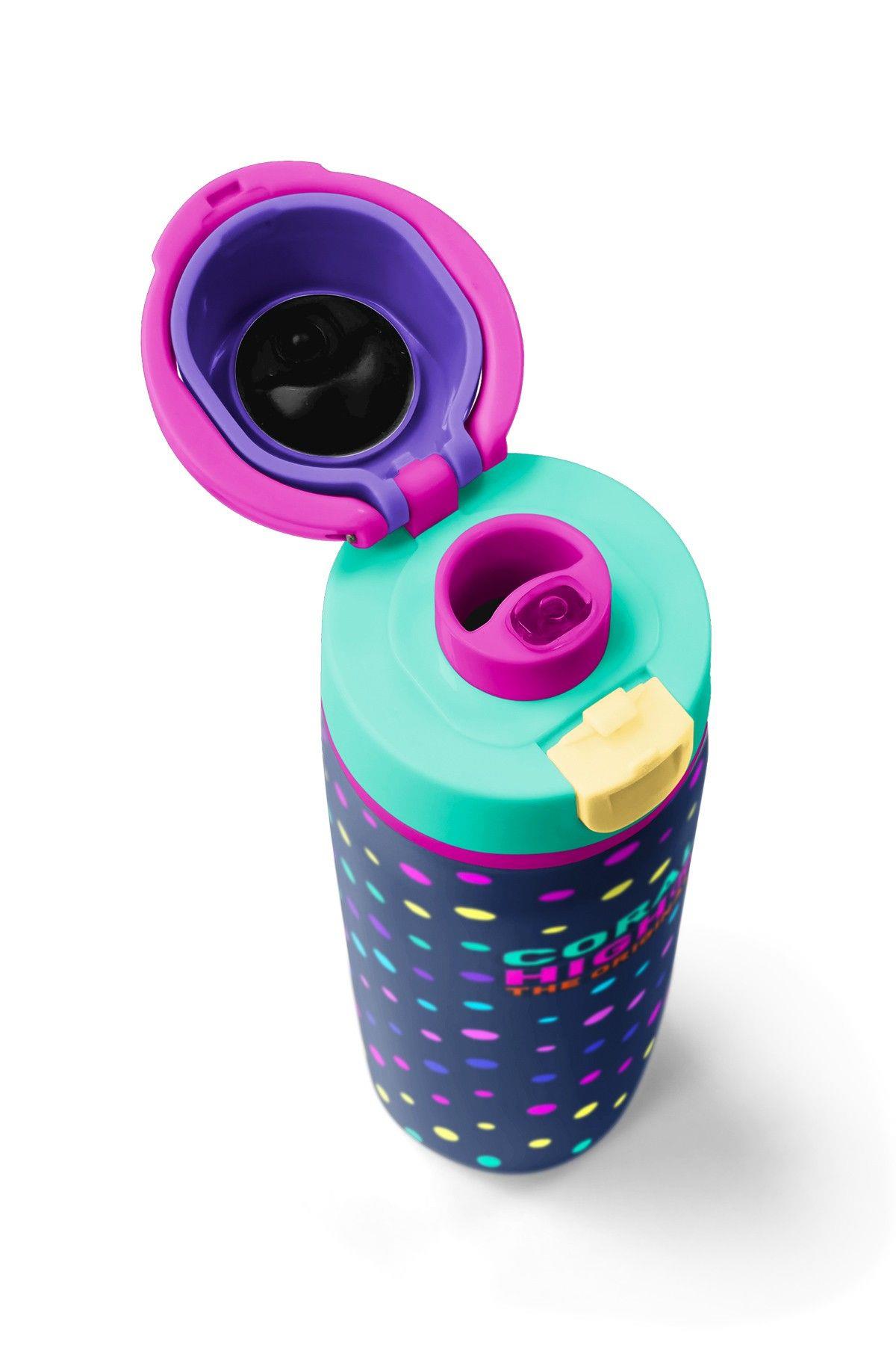 Coral High 800 ml Kız Çocuk Puantiyeli Lacivert Desenli Pipetli ve Direkt İçim Çelik Termos/Matara - 38534