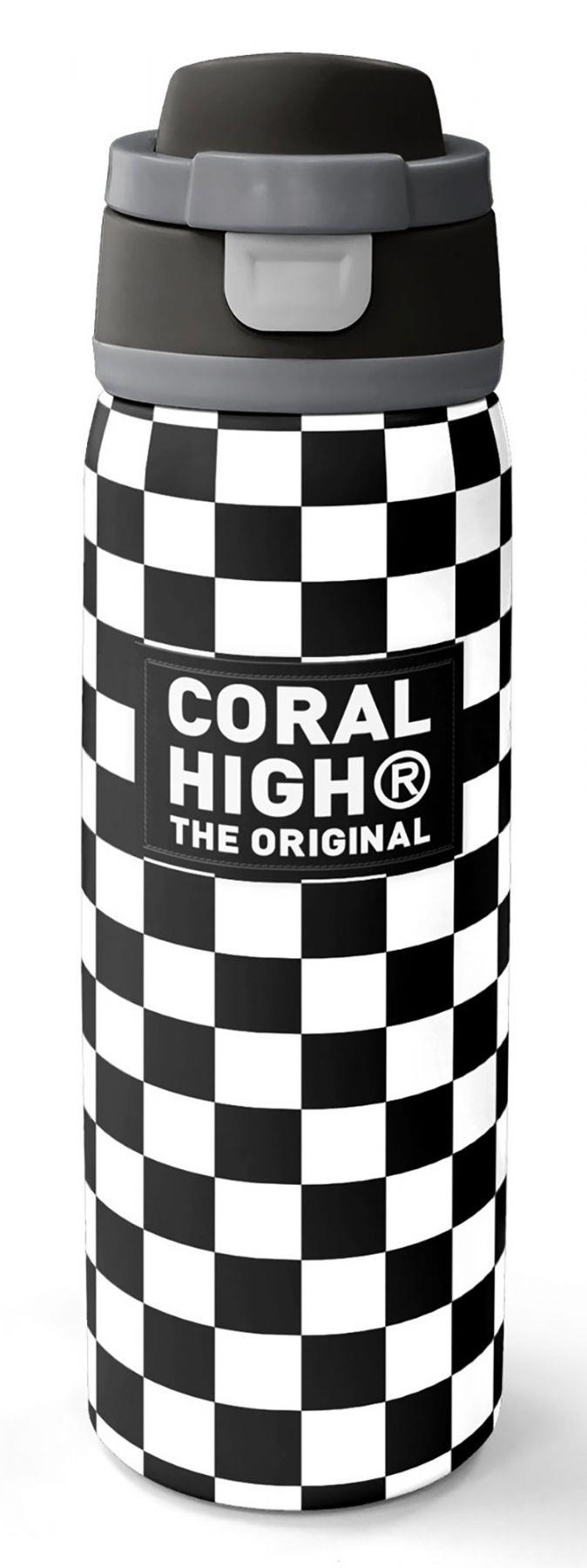 Coral High 800 ml Kız Çocuk Siyah Beyaz Dama Desenli Pipetli ve Direkt İçim Çelik Termos/Matara - 38538