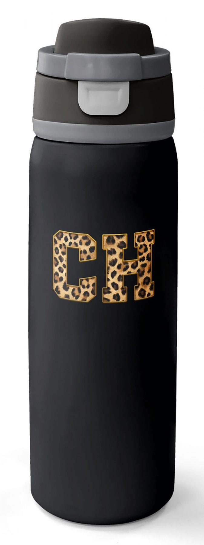 Coral High 800 ml Kız Çocuk Siyah Kahverengi Leopar CH Desenli Pipetli ve Direkt İçim Çelik Termos/Matara - 38506