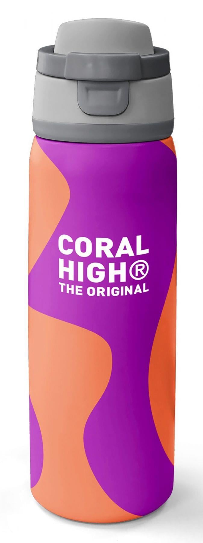 Coral High 800 ml Kız Çocuk Turuncu Mor Renkli Çizgili Pipetli ve Direkt İçim Çelik Termos/Matara - 38544