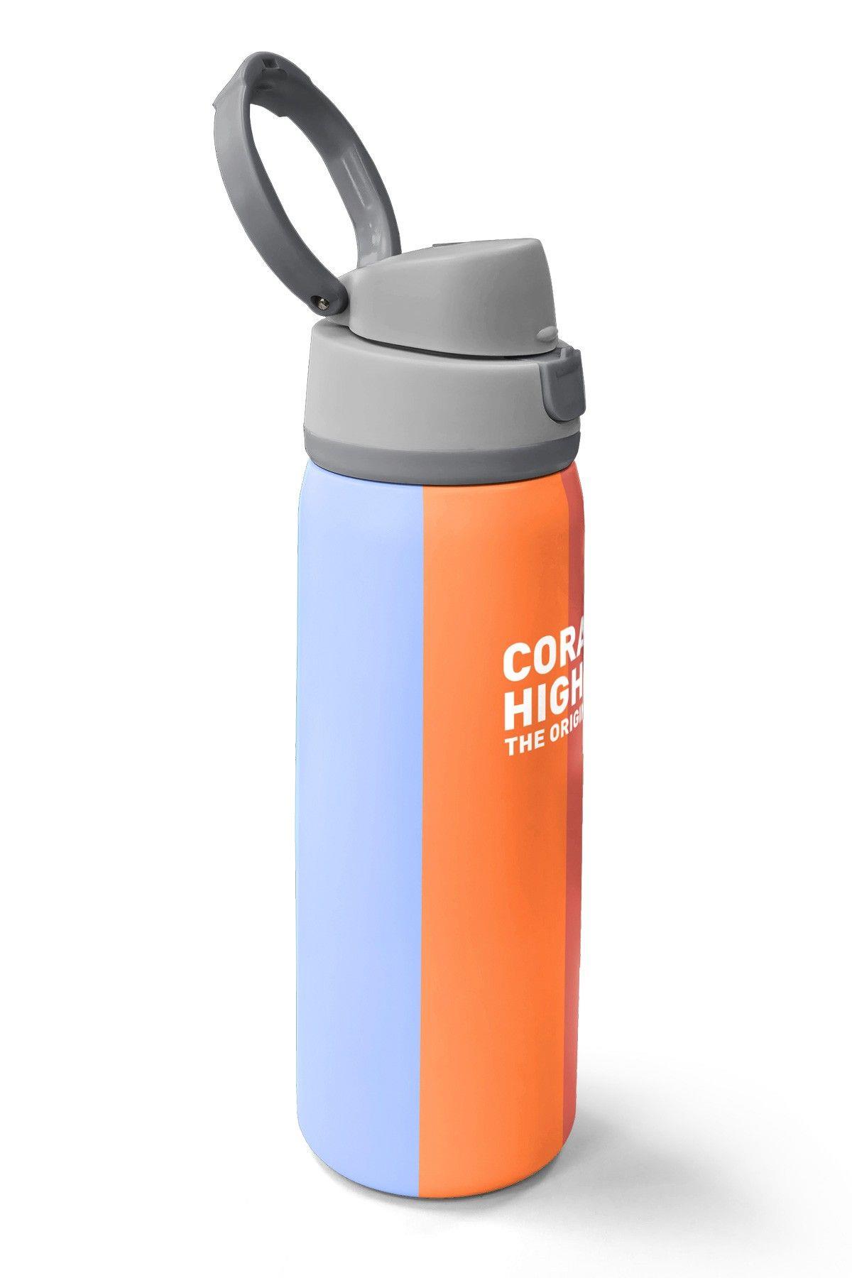 Coral High 800 ml Kız Çocuk Turuncu Sarı Mavi Renkli Çizgili Pipetli ve Direkt İçim Çelik Termos/Matara - 38540