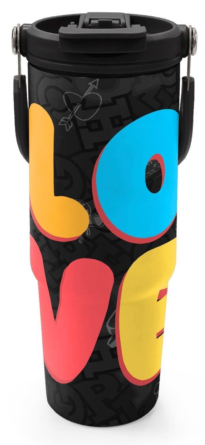 Coral High 900 ml Erkek Çocuk Siyah Çok Renkli Love Baskılı Çelik Termos /Matara - 38706