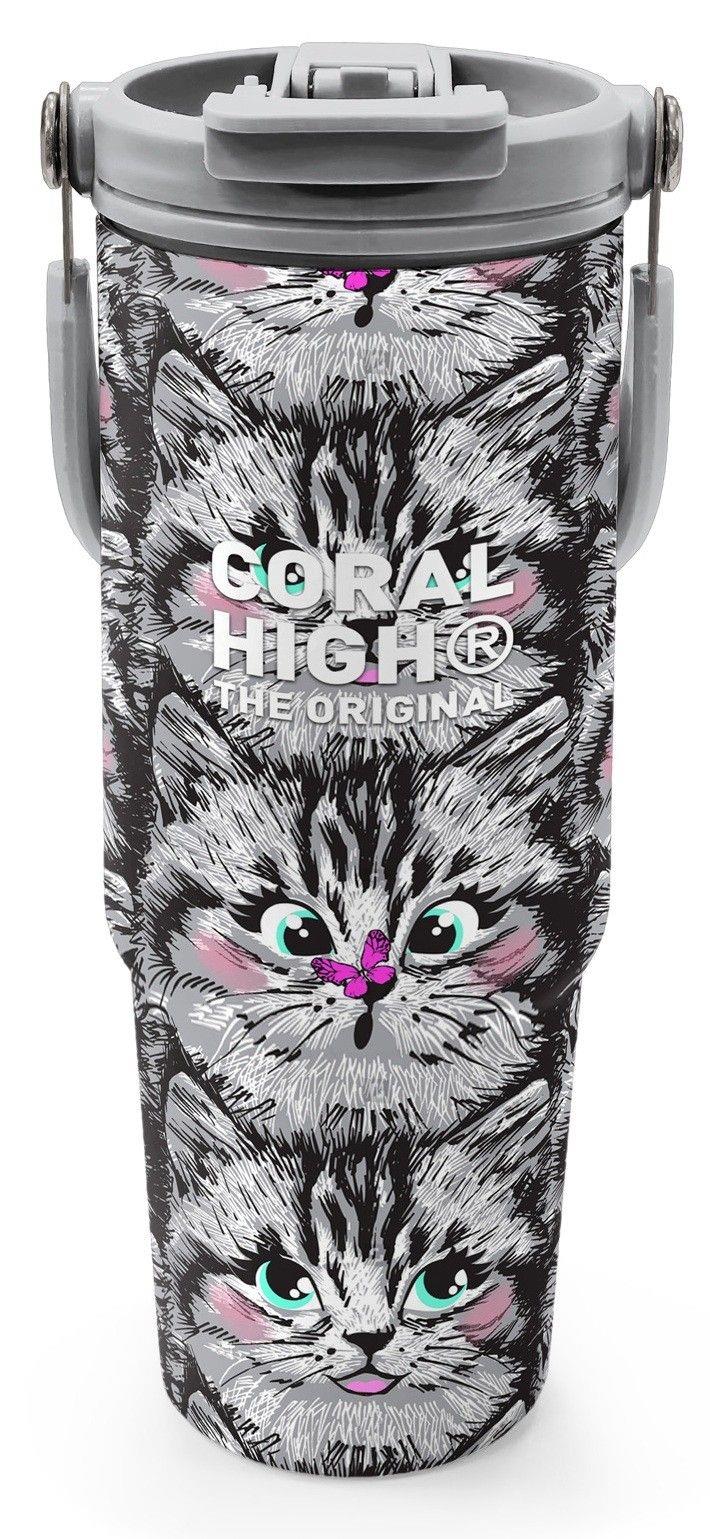 Coral High 900 ml Kız Çocuk Gri Kedi Desenli Çelik Termos /Matara - 38711