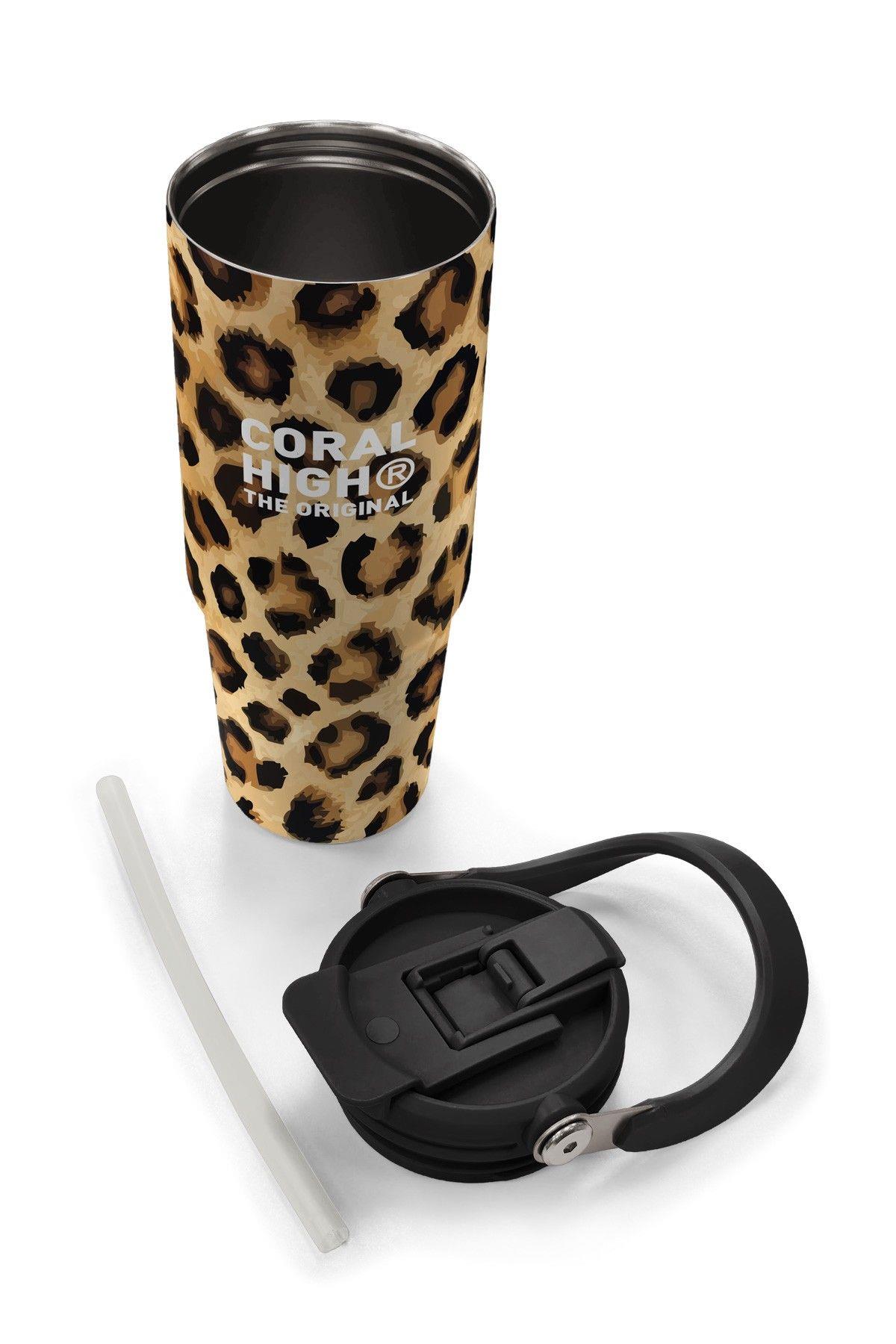 Coral High 900 ml Kız Çocuk Kahverengi Leopar Baskılı Çelik Termos /Matara - 38719