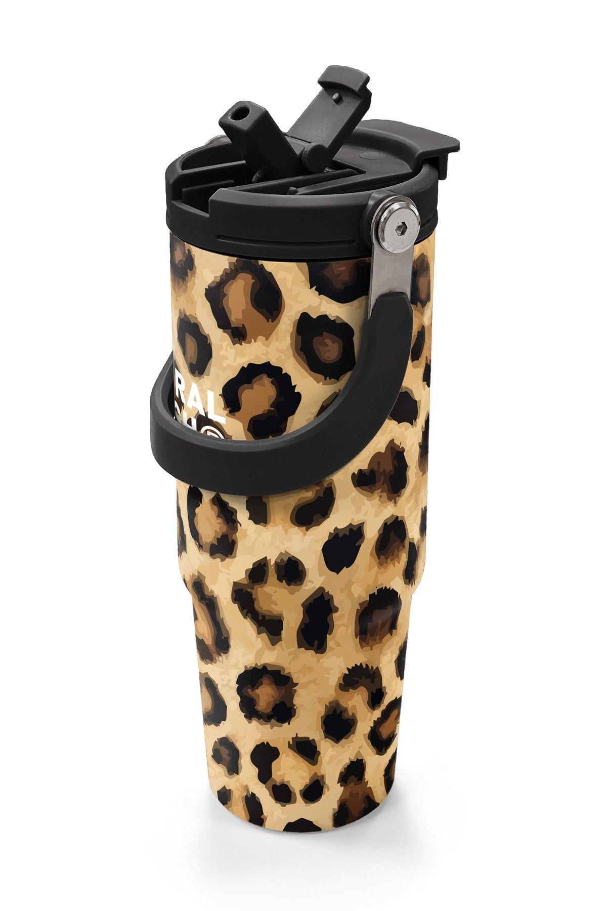 Coral High 900 ml Kız Çocuk Kahverengi Leopar Baskılı Çelik Termos /Matara - 38719