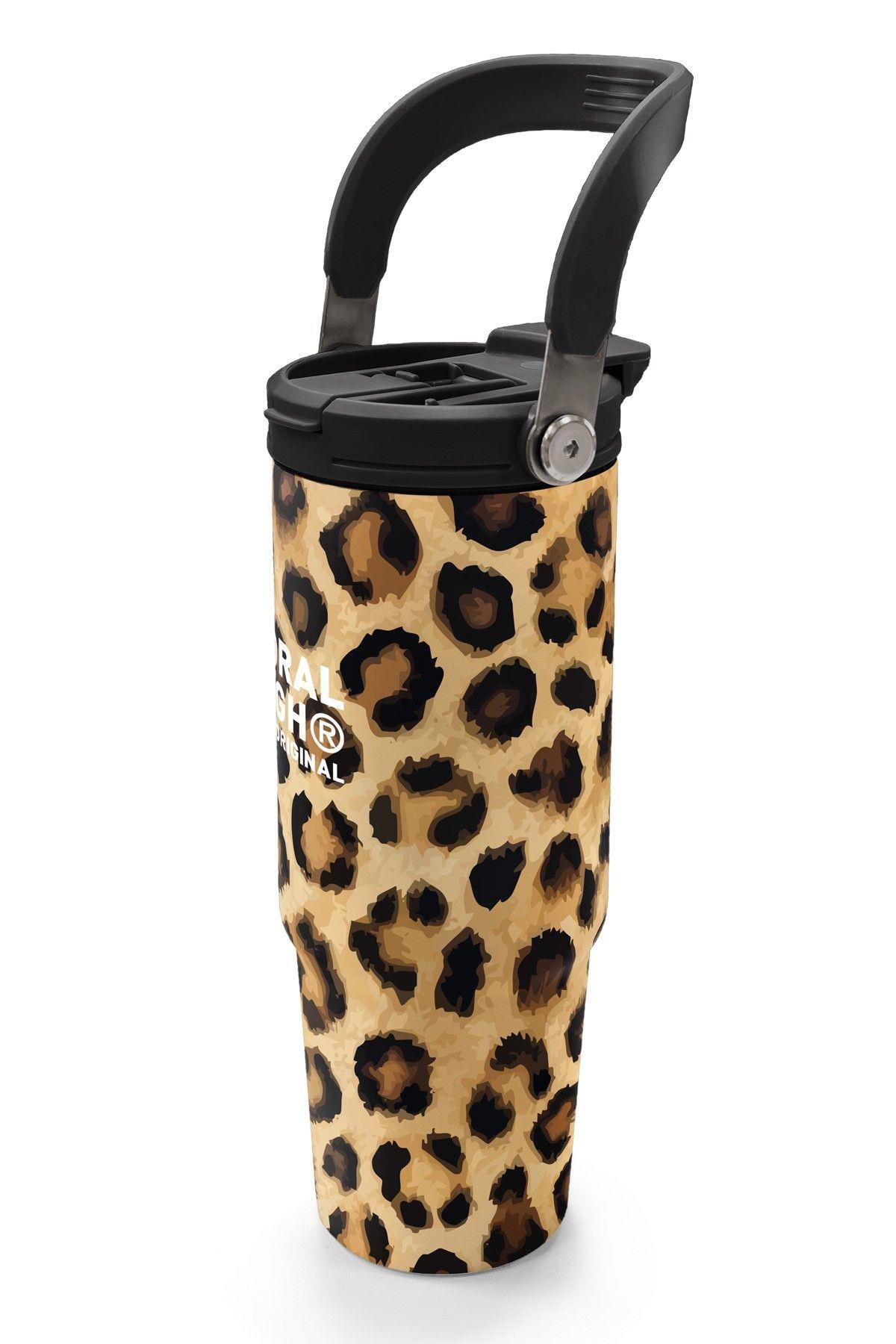 Coral High 900 ml Kız Çocuk Kahverengi Leopar Baskılı Çelik Termos /Matara - 38719