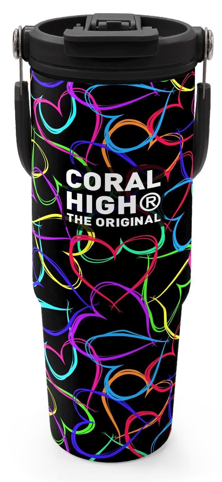 Coral High 900 ml Kız Çocuk Kalp Baskılı Siyah Pembe Çelik Termos /Matara - 38727
