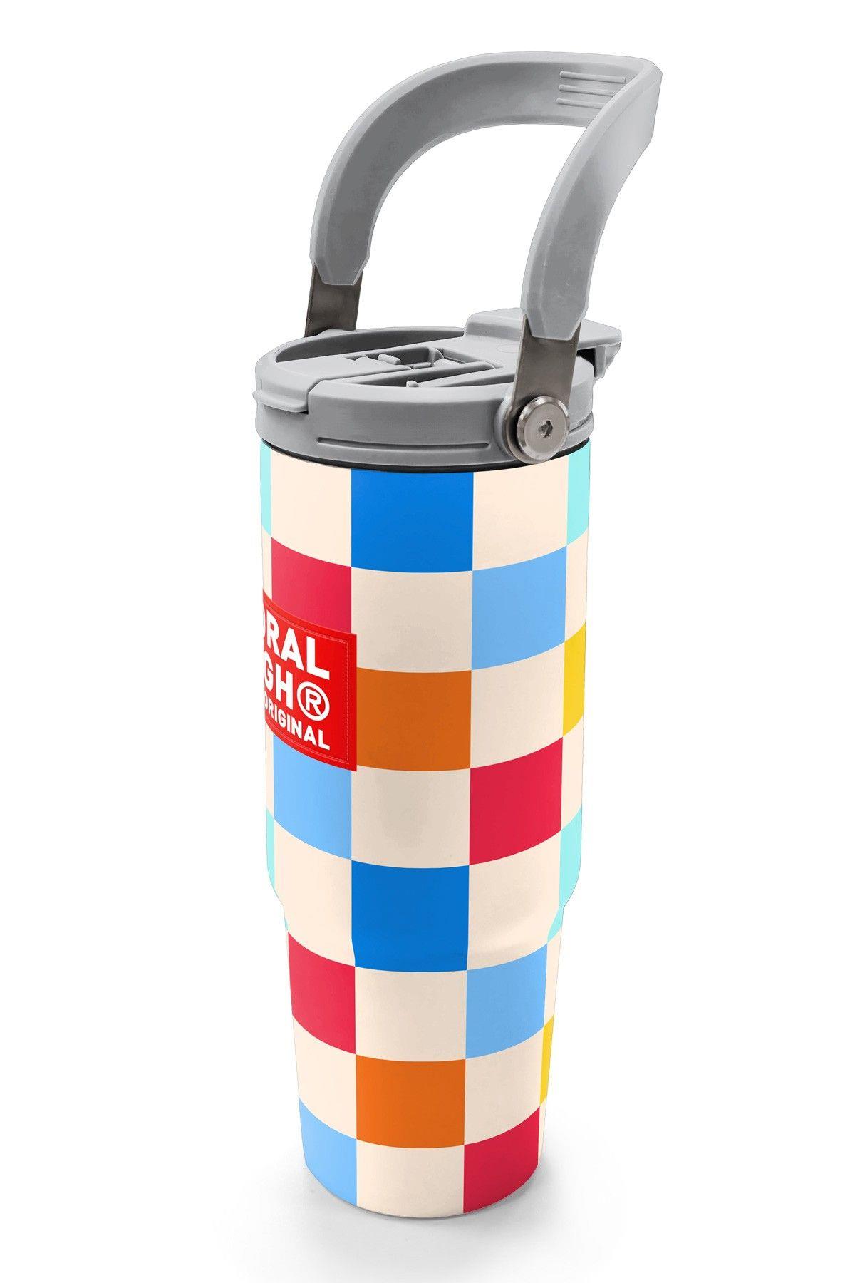 Coral High 900 ml Kız Çocuk Kırmızı Çok Renkli Dama Desenli Çelik Termos /Matara - 38702
