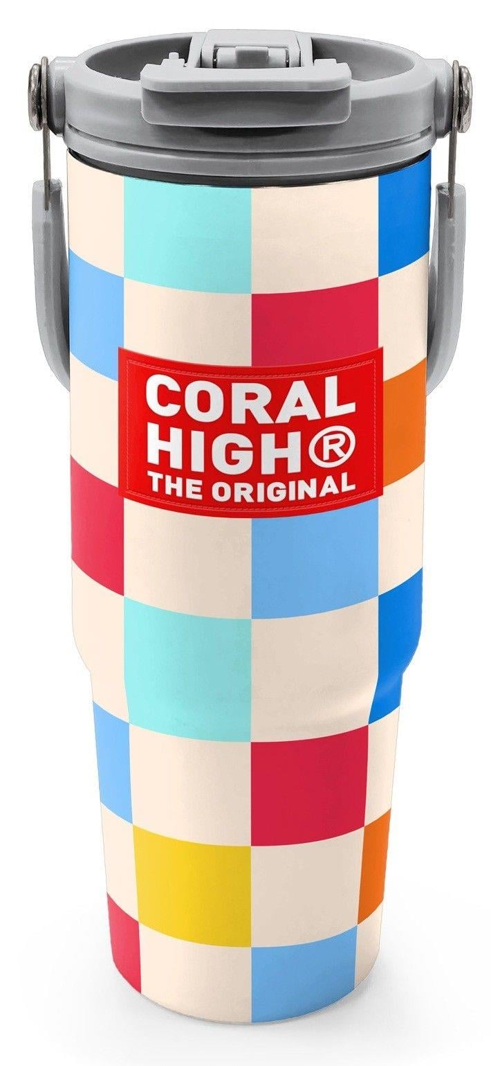 Coral High 900 ml Kız Çocuk Kırmızı Çok Renkli Dama Desenli Çelik Termos /Matara - 38702
