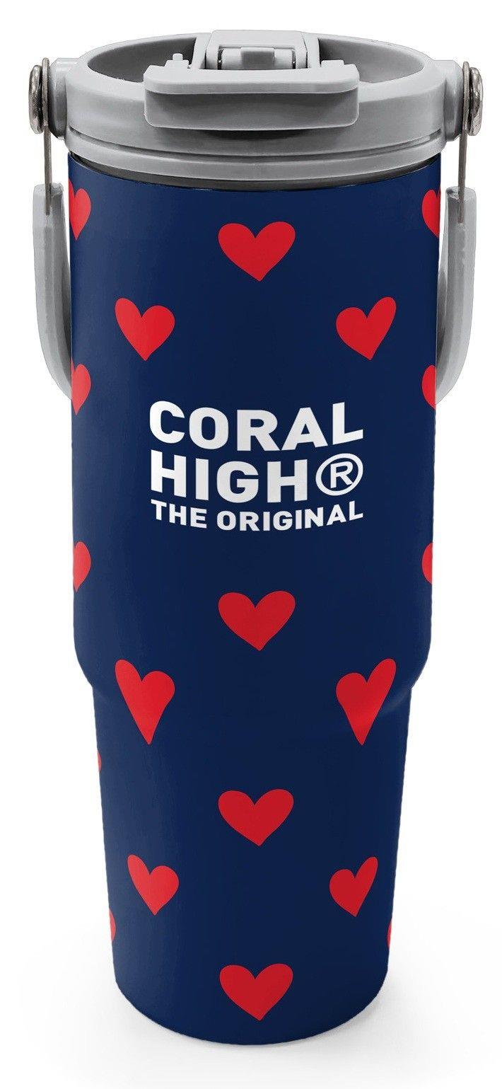 Coral High 900 ml Kız Çocuk Lacivert Kırmızı Kalp Desenli Çelik Termos /Matara - 38705