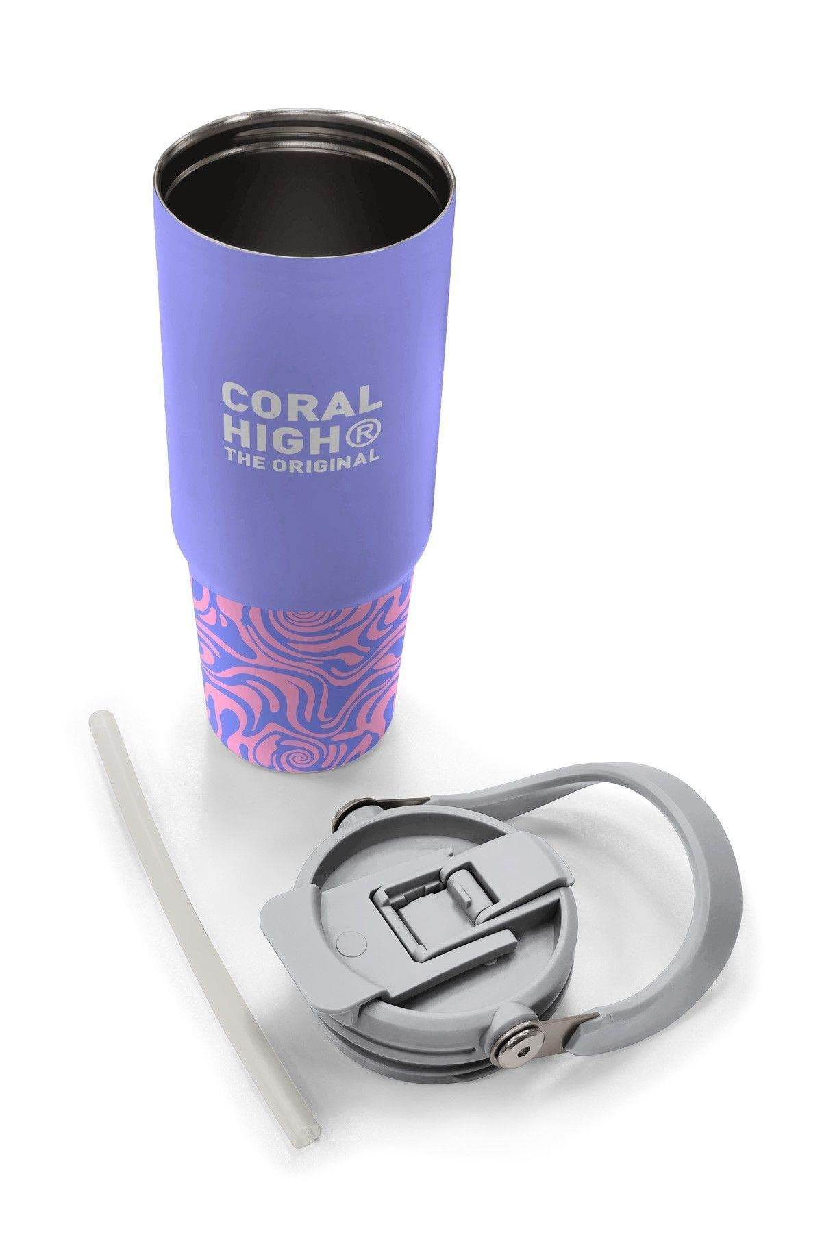 Coral High 900 ml Kız Çocuk Mor Dalga Desenli Çelik Termos /Matara - 38704